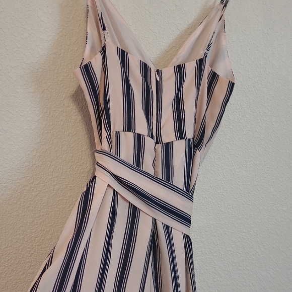 Jumpsuit Romper Long M Pink Blue Strip Lined Halter Top - Picture 10 of 12
